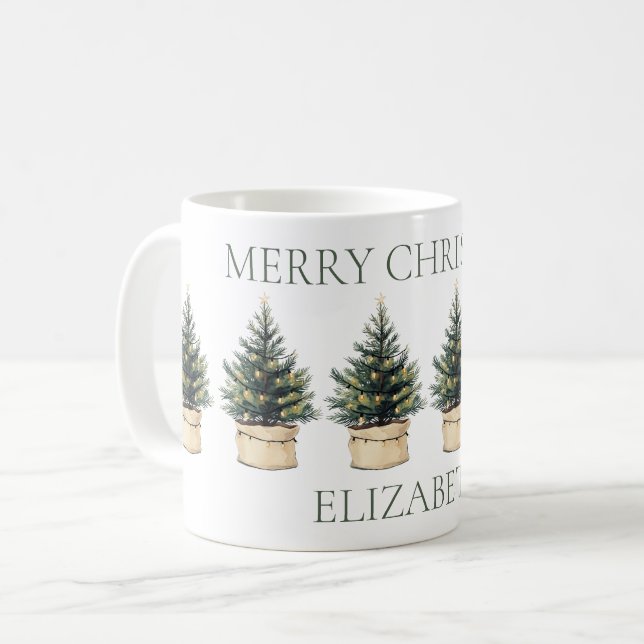 Taza De Café Fiesta de Árboles Rusos Mínimos de Navidad (Anverso izquierdo)