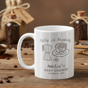 Taza De Café Fiesta de Baby Shower con rayas de café 'Baby is B