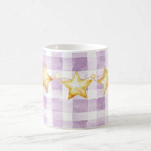 Taza De Café Fiesta de Bebé Rayas Blancas Moradas Estrellas Dor