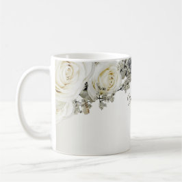 Taza De Café Fiesta de Boda Floral Blanco Verde Beige Moderno