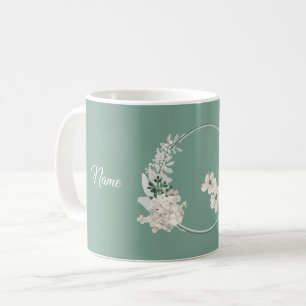 Taza De Café Fiesta de Boda Geométrica Verde Floral Jazmín