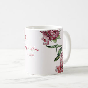 Taza De Café Fiesta de Boda Moderna Floral Rosa Rojo Hojas Verd