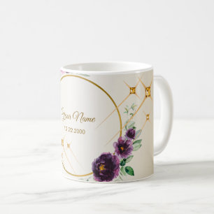 Taza De Café Fiesta de Boda Morado Rosa Floral Verde Dorado