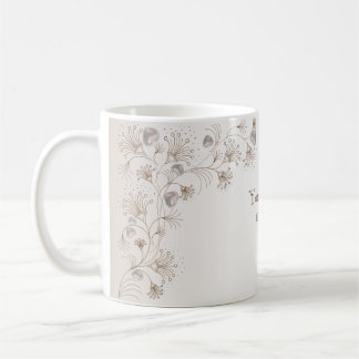 Taza De Café Fiesta de Boda Tan Floral Corazón Beige Elegante
