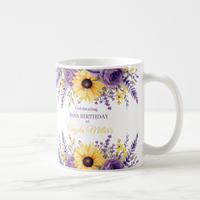 Taza De Café Fiesta de cumpleaños 60 de Purple floral (Derecha)