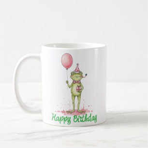 Taza De Café Fiesta de Cumpleaños de Rana Caprichosa con Globo