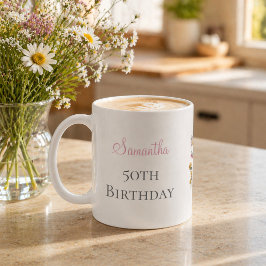 Taza De Café Fiesta de cumpleaños número 50 Flor silvestre