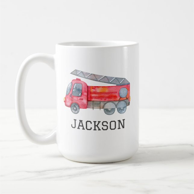 Taza De Café Fiesta de cumpleaños personalizada de Firetruck (Izquierda)