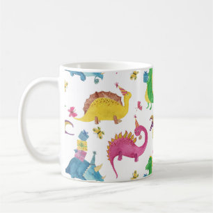 Taza De Café Fiesta de dinosaurios: patrón de acuarela.