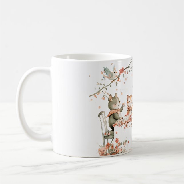 Taza De Café Fiesta de flores con gatos (Izquierda)