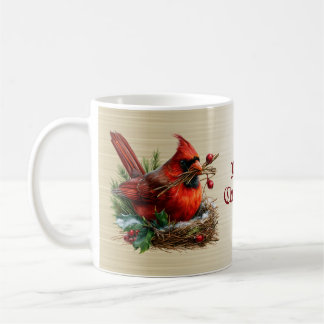 Taza De Café Fiesta de Flores Pájaros Cardinales Rojos de Navid