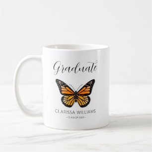 Taza De Café Fiesta de Graduación Elegante Mariposa Negro y Bla