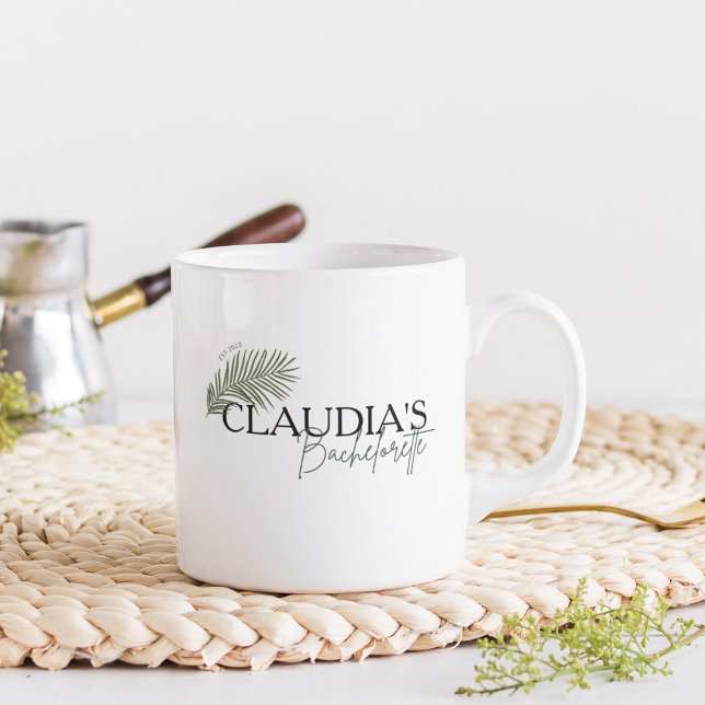 Taza De Café Fiesta de la Bachelorette de la Moda Personalizado (Custom Bride Name - Miami Palm Design, Bachelorette party Coffee Mug)