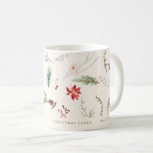 Taza De Café Fiesta de Navidad Boho Elegante Poinsettia Verdor