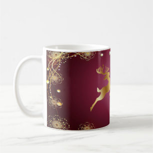 Taza De Café Fiesta de navidades Renos dorados Rosa Rojo Elegan