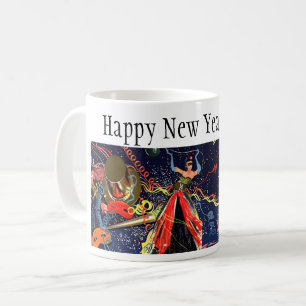Taza De Café Fiesta de Nochevieja Vintage con Confeti