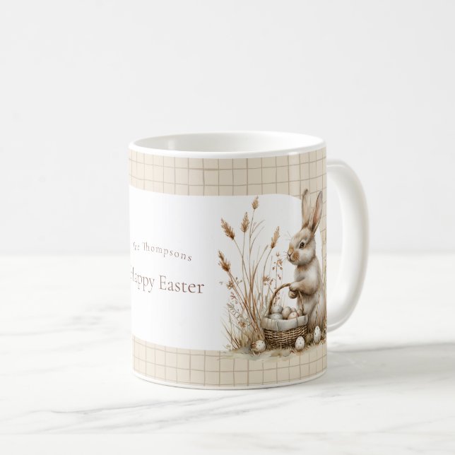 Taza De Café Fiesta de Pascua Bunny Beige Boho (Anverso derecho)