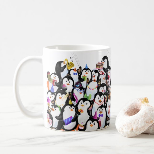 Taza De Café Fiesta de Penguins Feliz Personalizado de café Mug (Con donut)