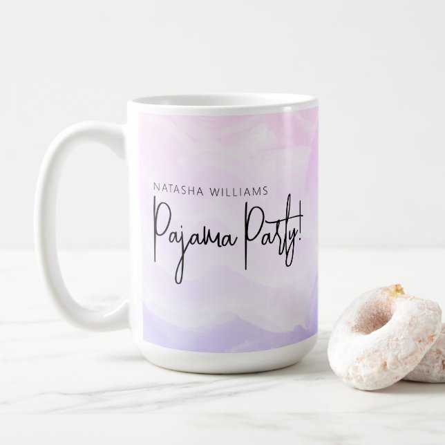 Taza De Café Fiesta de pijamas rosa pastel moderno púrpura (Con donut)