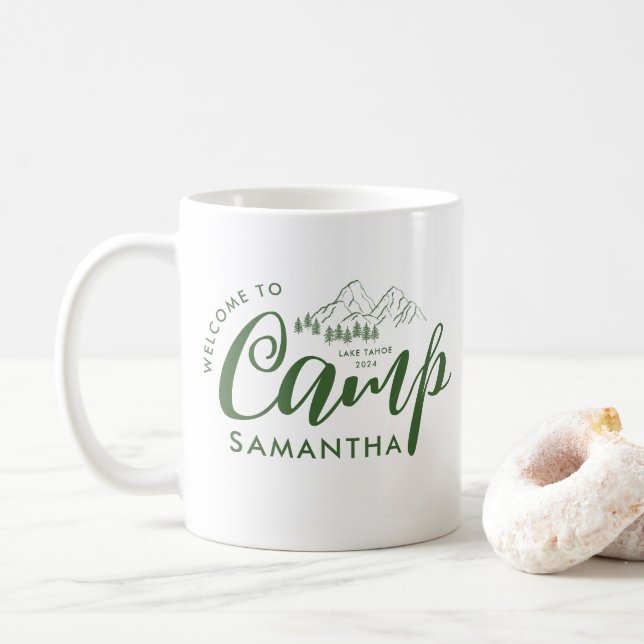 Taza De Café Fiesta de Soltera en Campamento Personalizado Rúst (Con donut)