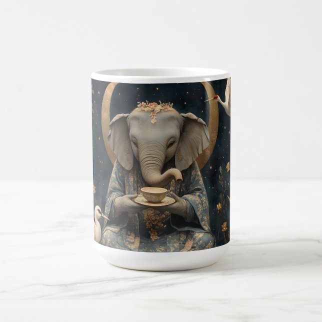 Taza De Café Fiesta De Té De Elefante Mítico Bajo Crescent Moon (Centro)