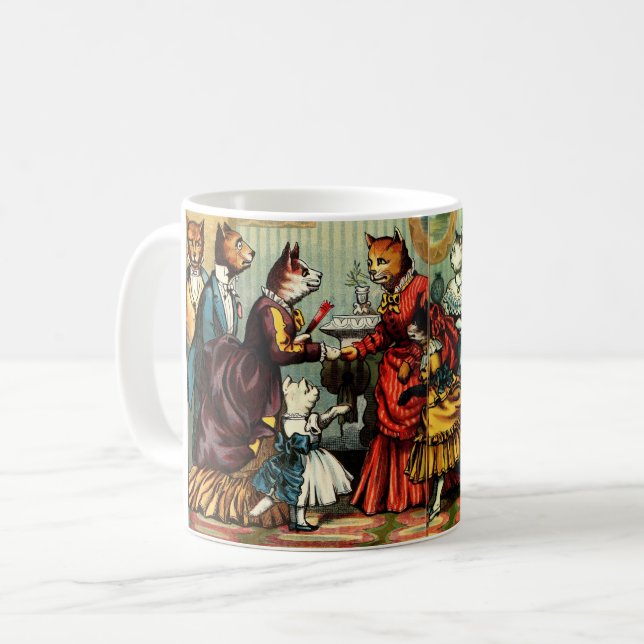 Taza De Café Fiesta de té gato de la época victoriana de 1880 (Anverso izquierdo)
