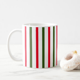Taza De Café Fiesta de vacaciones clásicas, rayas rojas, blanca