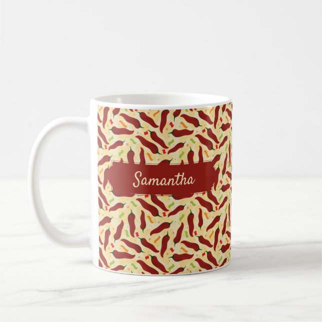 Taza De Café Fiesta Diversión Rojo Chile Patrón (Izquierda)