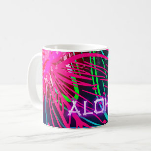 Taza De Café Fiesta Eléctrica Noche Tropical Neon Paraíso Aloha