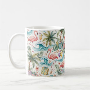 Taza De Café Fiesta en la Playa Palmeras Tropicales Flamencos R