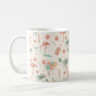 Taza De Café Fiesta en la Playa Palmeras Tropicales Flamencos R