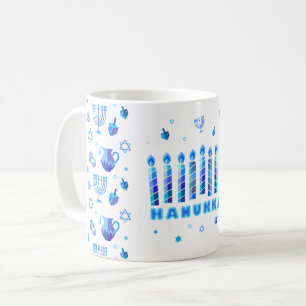 Taza De Café Fiesta Feliz Janucá Decoración Azul Hermosa
