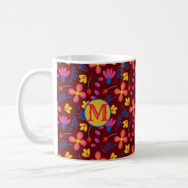 Taza De Café Fiesta Floral Personalizada Inicial (Izquierda)