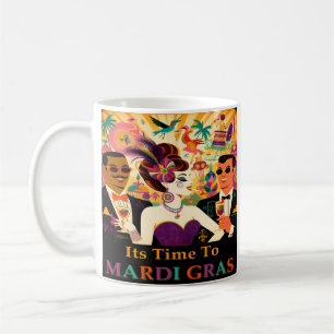 Taza De Café Fiesta Futurista de cócteles Mardi Gras de Mid Cen