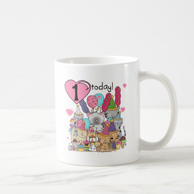 Taza De Café Fiesta Gatitos Primer Camisetas de Cumpleaños y Re (Derecha)