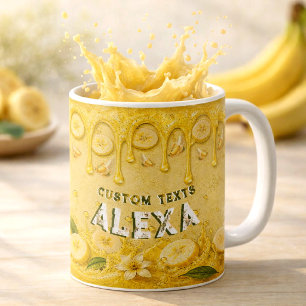 Taza De Café Fiesta Retro Amarilla Tema Personalizado de Plátan