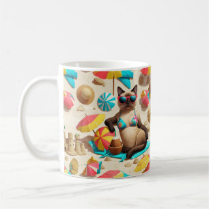 Taza De Café Fiesta temática de playa para amantes de gatos sia