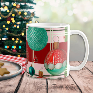 Taza De Café Fiesta Tradicional de Cuadros Rojos y Verdes