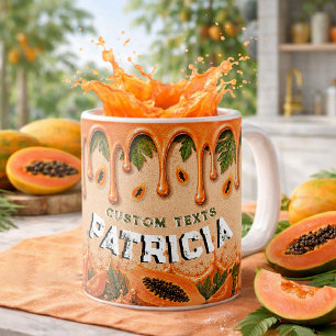 Taza De Café Fiesta Tropical Retro Tema Fruta Papaya Personaliz