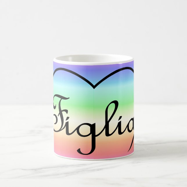 Taza De Café Figlia Daughter Corazón arcoíris italiano (Centro)