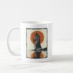 Taza De Café Figura caminando vintage reflejo de la puesta del