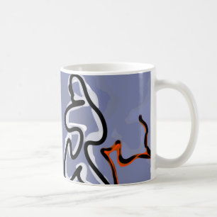 Taza De Café Figura con felino: Azul abstracto, naranja, B & N