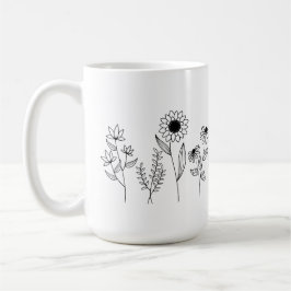 Taza De Café Fila de Floral Stems Boho Line Art