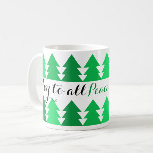 Taza De Café Filas de verdes árboles navideños felices para tod