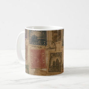 Taza De Café Filatelia Ephemera de Sellos de Correos Antiguos