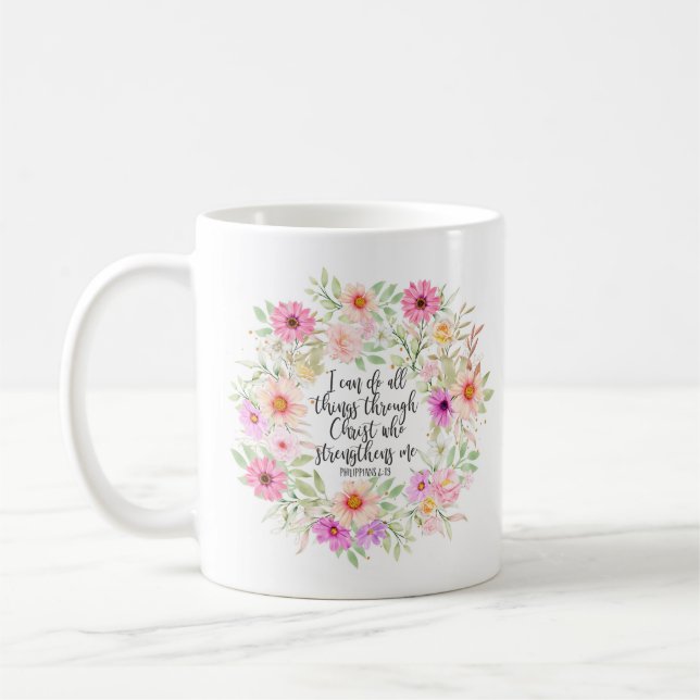 Taza De Café Filipinas 4:13 Escritura Biblia Verse Floral (Izquierda)