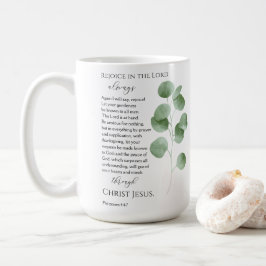 Taza De Café Filipinas 4:4-7 Versos de la Biblia Hojas de Eucal