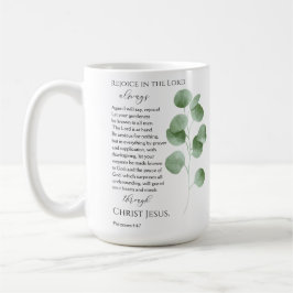 Taza De Café Filipinas 4:4-7 Versos de la Biblia Hojas de Eucal