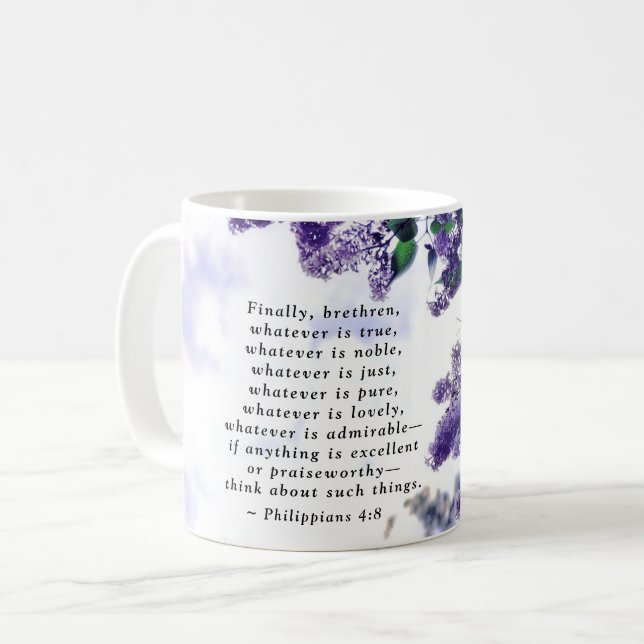 Taza De Café Filipinas 4:8 Lo que sea es una verdadera Biblia V (Anverso izquierdo)