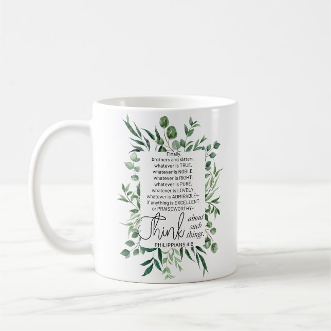 Taza De Café Filipinas 4:8 Lo que sea Noble Eucalipto (Izquierda)